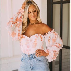 Floral Bloom Bodysuit -Peach